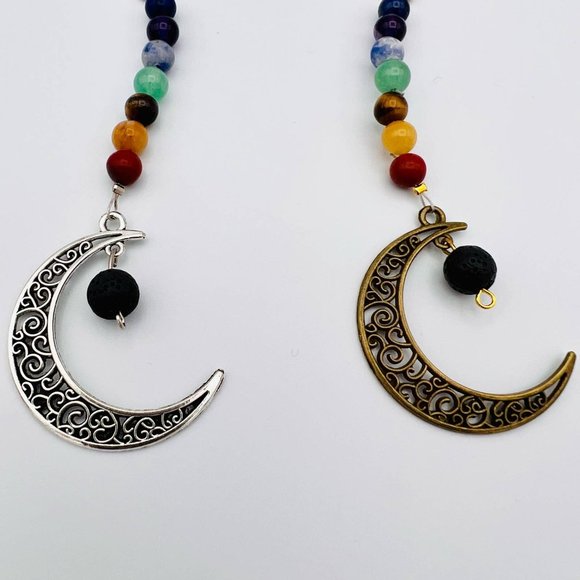 Handmade 7 Chakra Car Ornament Charm Moon Hamsa Natural Stone Protection Balance - Picture 7 of 11